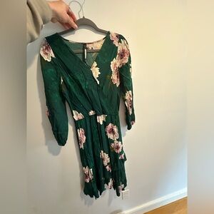 Tracy Reese Dark Green Floral Long Sleeve Dress